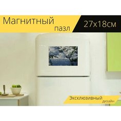 Магнитный пазл "Зима, снег, куст" на холодильник 27 x 18 см. Lots Prints