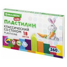 Пластилин классический BRAUBERG KIDS, 18 цветов, 360 г, со стеком