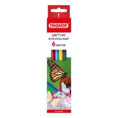 Карандаши цветные пифагор "бабочки", 6 цветов, классические, заточенные, 181350 - 24 шт.