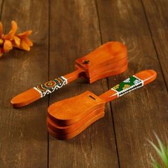 Музыкальный инструмент дерево "Кастаньет с узором" 4x5x23 см Noname