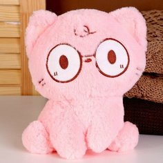 Мягкая игрушка «Кот» в очках, 20 см, цвет розовый Noname