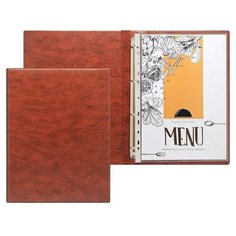 Папка "Меню" на кольцах (А4, пвх) коричневая, 1шт. Noname