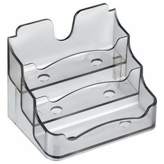 Подставка для визиток настольная СТАММ 70*102мм, 3 отделения, тонированная серая, 2 штуки