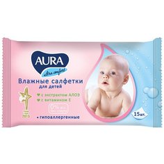 Влажные салфетки Aura Ultra Comfort, липучка, 15 шт., 1 уп.