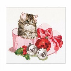 Набор для вышивания Рождественский котёнок, канва аида 16 ct 31 х 30 см THEA GOUVERNEUR 731A