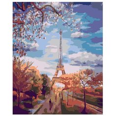 Картина по номерам, "Живопись по номерам", 72 x 90, FR04, Эйфелева башня, Париж, природа, осень, дерево