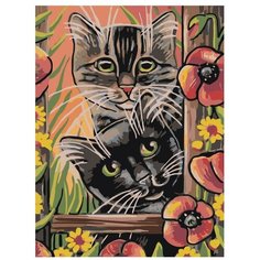 Картина по номерам, "Живопись по номерам", 45 x 60, A138, котята, забор, природа, маки, животные, домашние