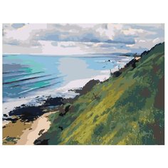 Картина по номерам, "Живопись по номерам", 60 x 80, ETS137, пейзаж, горы, море, океан, трава, облака, небо, живопись, ландшафт