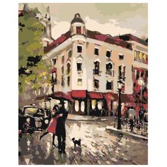 Картина по номерам, "Живопись по номерам", 100 x 125, BH14, Влюблённые, дождь, здания, зонт, романтика, пейзаж