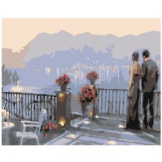 Картина по номерам, "Живопись по номерам", 100 x 125, AH11, романтика, городской пейзаж, влюблённые, балкон, ресторан, цветы