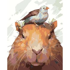 Картина по номерам ЖПН на холсте с подрамником "Капибара с птицей на голове", Раскраска 40x50 см, Мем Животные