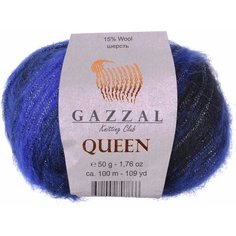 Пряжа Gazzal Queen черно-васильковый меланж (2768), 15%шерсть/35%полиэстер/15%металлик/35%акрил, 100м, 50г, 1шт