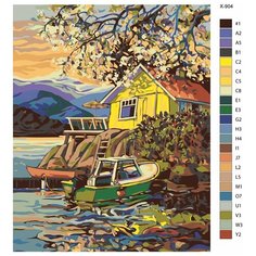 Картина по номерам X-904 "Дом на берегу реки. Пейзаж" 70x90 Brushes Paints