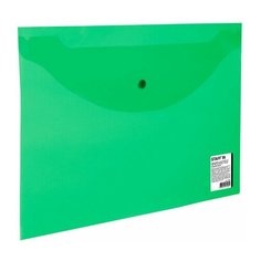 Папка-конверт на кнопке Staff (А4, до 100л, 150мкм, пластик) прозрачная зеленая, 45шт. (270468)
