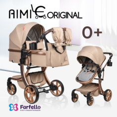 Коляска-трансформер Aimile Коляска-трансформер Aimile Original New Pearl / для новорожденных / коляска 2в1, кремовый, цвет шасси: золотистый
