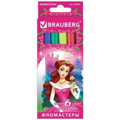 BRAUBERG Фломастеры brauberg rose angel , 6 цветов, вентилируемый колпачок, картонная упаковка, увеличенный срок службы, 150555, 12 шт.
