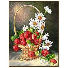 Алмазная мозаика Корзинка с ромашками и клубникой, 20*26см, 27 цветов MILATO