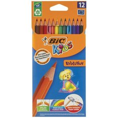 BIC Цветные карандаши 12 цветов, детские, ударопрочные, пластиковые, BIC Kids Evolution ECOlutions