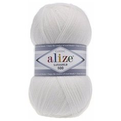 Пряжа Alize Lanagold 800, 49 % шерсть, 51 % акрил, 100 г, 800 м, 5 шт., 55 белый