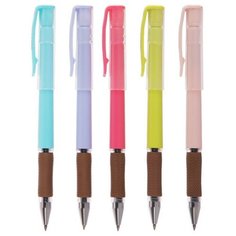 Ручка шариковая Crown "Quick Dry" с быстросохнущими чернилами и антибактериальным грипом, синяя, узел 0,5 мм, корпус микс