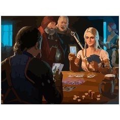 Картина по номерам на холсте настольная игра Гвинт Ведьмак Геральт Цири - 6933 Г 30x40