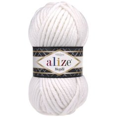 Пряжа Alize Superlana Megafil (Ализе Суперлана Мегафил) - 5 мотков, цвет: Белый (55), 25% шерсть 75% акрил, 100 г / 55 м