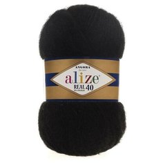 Пряжа Alize Angora Real 40 (Ангора Реал 40) - 3 мотка цвет 60 черный 40% шерсть, 60% акрил 100г 480м