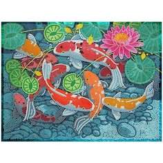 Алмазная мозаика "Японские карпы - символ богатства" на подрамнике, 30x40см, рыбы/фен-шуй Flamingo