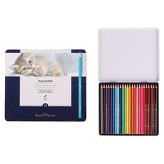 BrunoVisconti Карандаши акварельные 24 цвета Aquarelle, в металлической коробке с ложементом