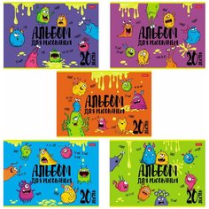 Альбом для рисования, А4, 20 л, скоба, обложка картон, выборочный лак, HATBER, 205х290 мм, "Монстрики" (5 видов), 20А4вмВ Комплект : 12 шт. Chester