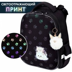 Ранец BRAUBERG LUMINOUS, 2 отделения, с брелоком, "Paws", светящийся рисунок, 38х29х16 см, 271366