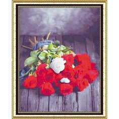 Алмазная мозаика "Букет красных роз" круглые стразы на подрамнике 40x50 см, HWA3261 Paintboy