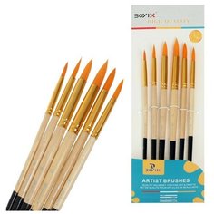 Набор кистей синтетика круглые 6 штук (№2,4,6,8,10,12), в блистере Noname