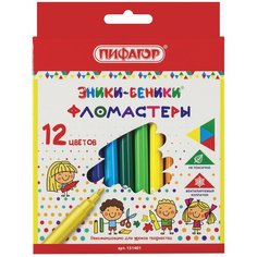 Фломастеры пифагор "эники-беники", 12 цветов, вентилируемый колпачок, 151401 В комплекте: 5шт.