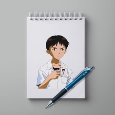 Блокнот А5 с ручкой #huskydom Синдзи Икари с кружкой в руках. Аниме. Евангелион 1003600
