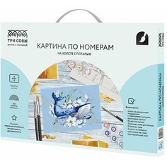 Картина по номерам на холсте ТРИ совы "Кит", 30*40, с поталью, акриловыми красками и кистями