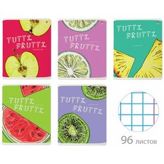 Тетрадь А5 96 л. альт скоба, клетка, гибридный лак, "Fresh & Fruity" (5 видов), 7-96-1159 В комплекте: 5шт.