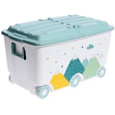 Ящик для игрушек на колесах «Горы», с декором, 685 × 395 × 385 мм, цвет светло-голубой Пластишка