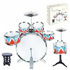 Барабанная установка Shantou Gepai 200563205 53х38х60 см, 6 барабанов, 2 тарелки, стульчик в комплекте Наша Игрушка
