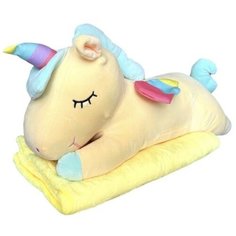 Мягкая игрушка-подушка Единорог с пледом, желтый, 3 в 1, 60 см Sun Toys