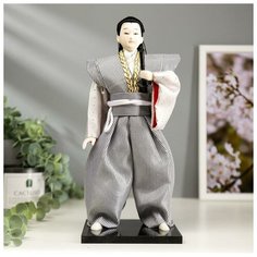 Кукла коллекционная "Самурай в сером кимоно с мечом" 30х12,5х12,5 см Noname