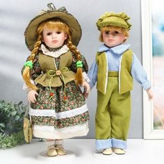 Кукла коллекционная парочка "Вика и Антон, розочки на зелёном" набор 2 шт 40 см NO Name