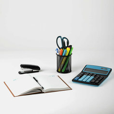 Подставка-органайзер BRAUBERG "Germanium", металлическая, круглое основание, 100х89 мм, черная, 231940 3 шт