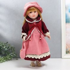 Кукла коллекционная керамика "Нина в розовом платье и бордовом жакете" 40 см нет бренда