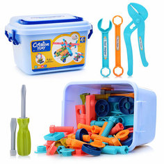 Конструктор винтовой пластиковый детский с инструментами 4в1 Oubaoloon YF807-1 (82 детали) в чемодане