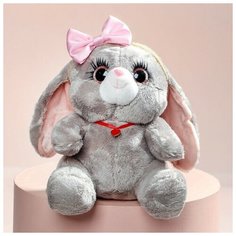 Мягкая игрушка "Зайка Ла-Пу-Ля с повязкой бант", цвет серый, 20 см Milo Toys