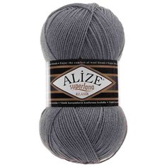 Пряжа ALIZE Superlana klasik (однотонная), 100г, 280м (75% акрил, 25%шерсть) ТУ (87 угольно-серый), 5 мотков