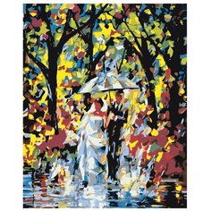 Картина по номерам, "Живопись по номерам", 48 x 60, ARTH-Ah0052V, влюбленные, свадьба, осень, дождь, зонт, прогулка, улица