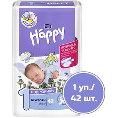 Bella Baby Happy подгузники newborn 1 (2-5 кг), 42 шт., белый