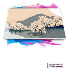 Картина по номерам на холсте Гора Фудзи и цветущие вишневые деревья, 50 х 80 см Красиво Красим